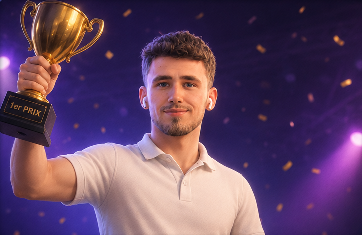 Mathis soulevant le trophée du 1er prix Design4Green 2025