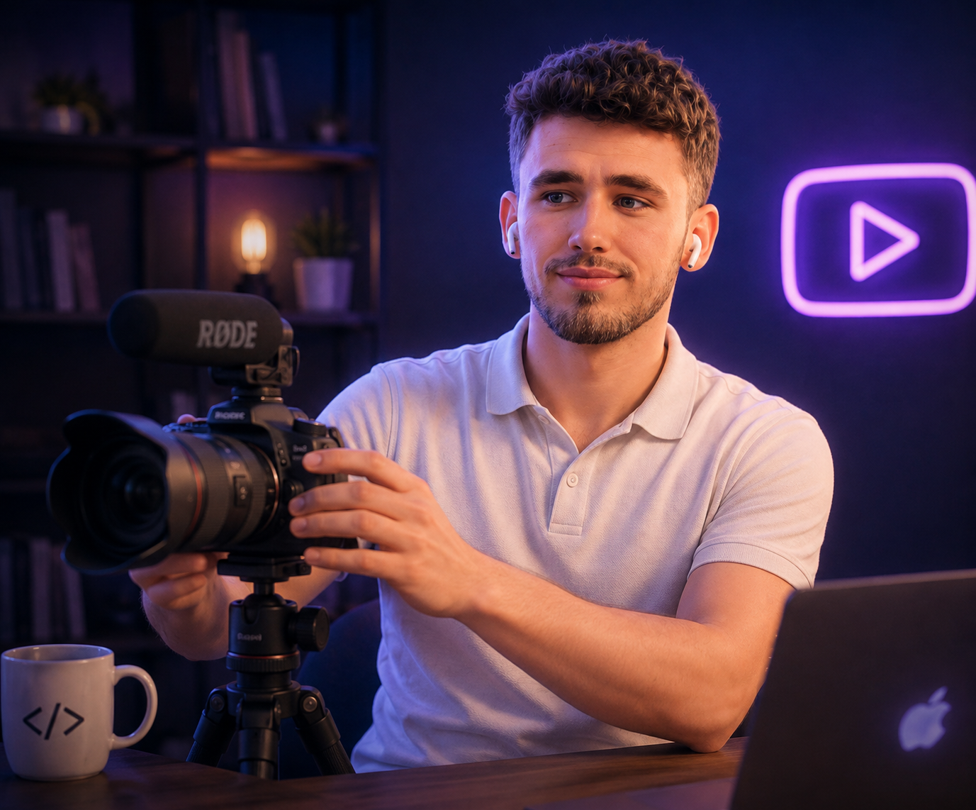 Mathis en train de filmer une vidéo YouTube technique